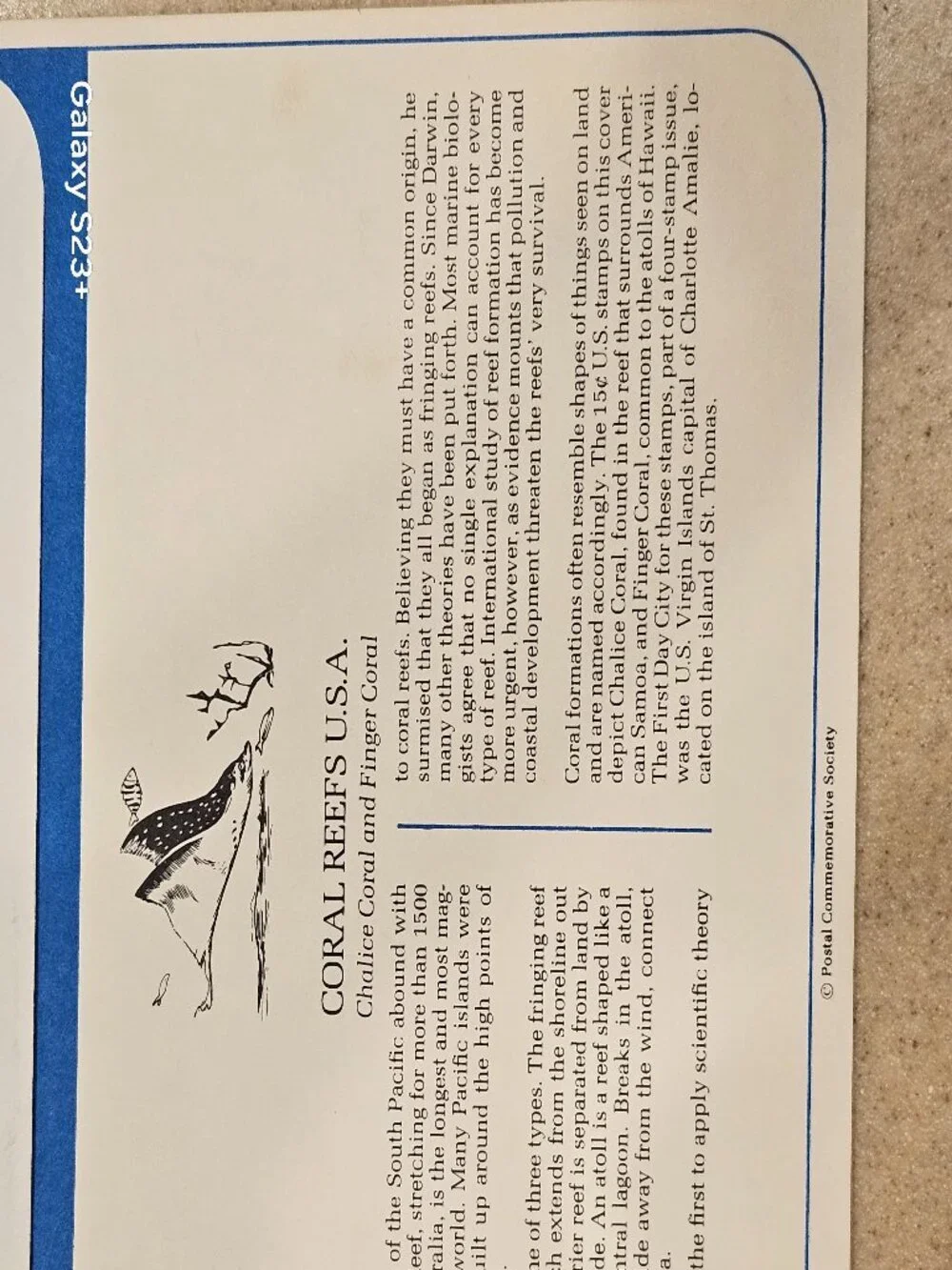 RARE COLLECTIBLE USPS 1ST DAY ISSUE COVER CORAL REEFS USA STAMP ENVELOPE FDC